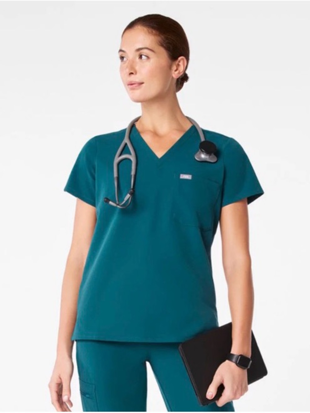 Figs Catarina Scrub Top in Caribbean Blue